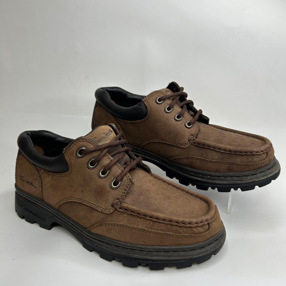 VTG Thom McAn Mens Brown Leather Moc‎ Toe Lug Sole Shoes 8EEE 8W 6507/1000